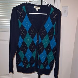 Women’s St. John’s Bay Blue Green Argyle Button Up Cardigan